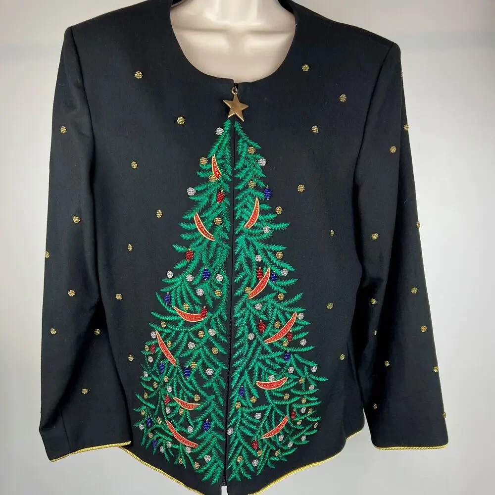 Jenna Woman Wool Cardigan Size 14 Embroidered Embellished Zips - Picture 10 of 10